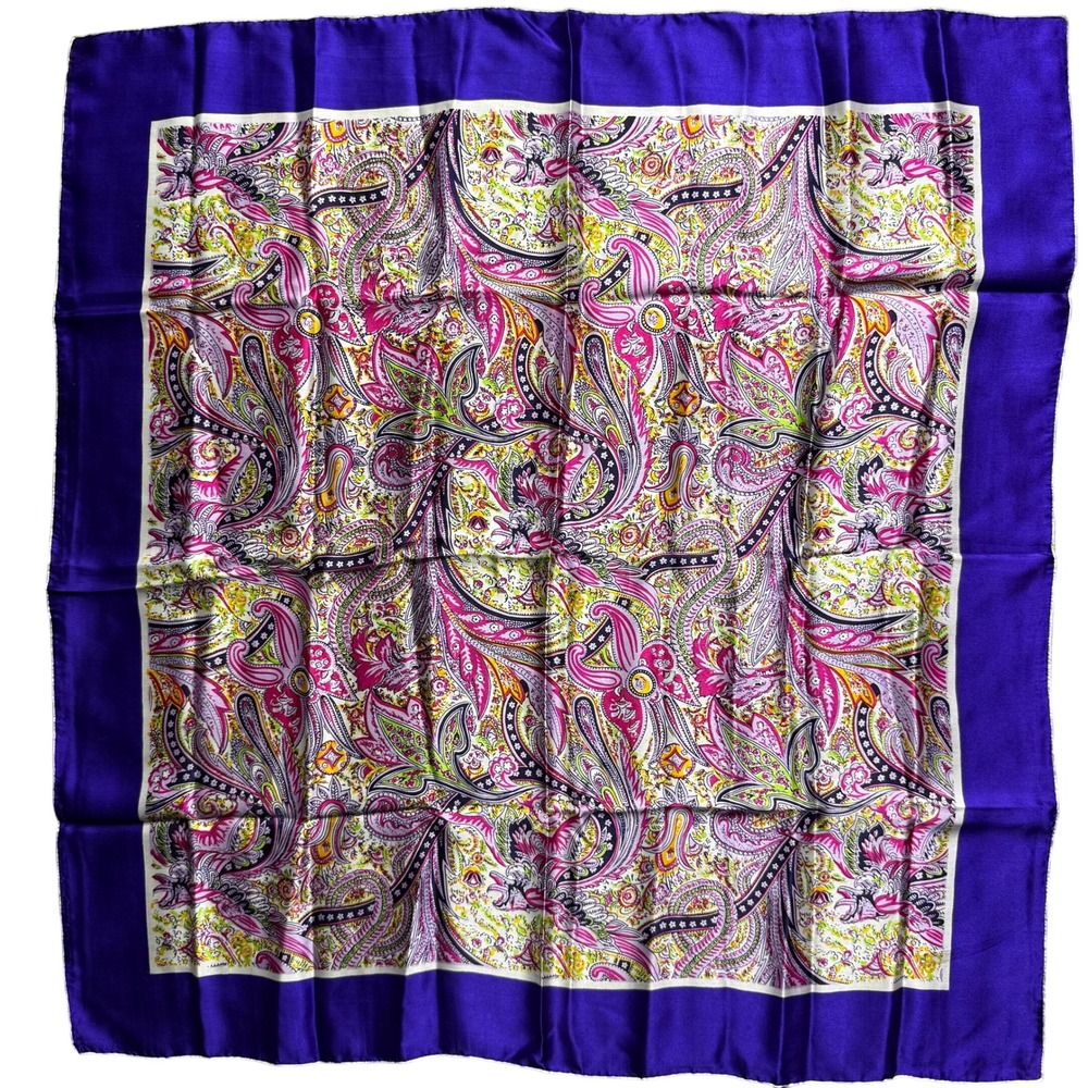 Glentex Scarf Women OS Purple Pink Paisley Silk Vintage Good Hand Rolled Square